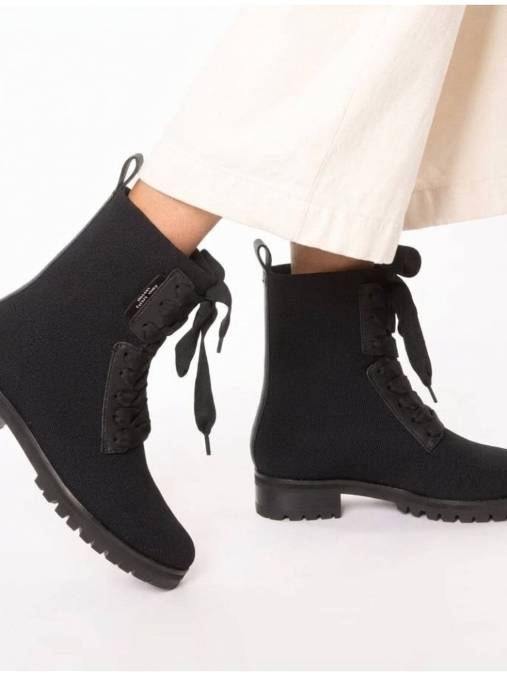 Kate Spade NY Merigue Lug Sole Black Knit Lace-Up Ankle Boots Size 6b
